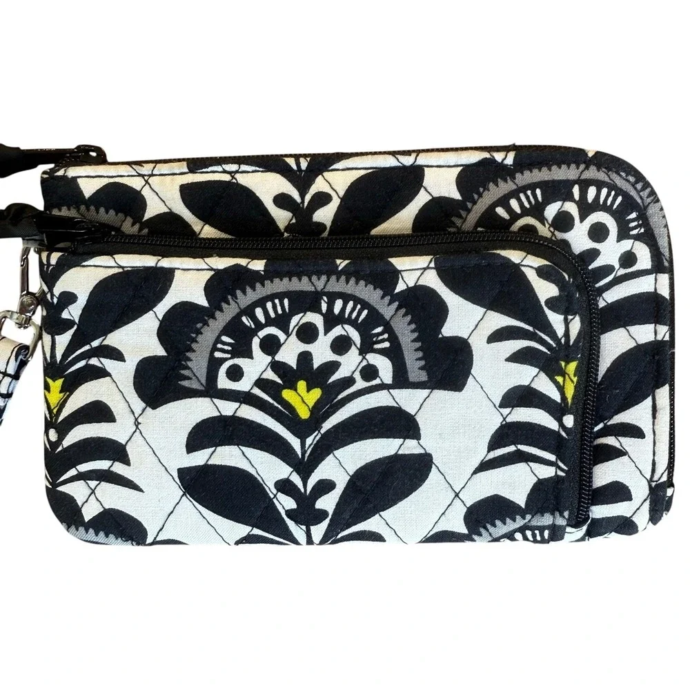 Vera‎ Bradley Tote and Wristlet Set Women Large Black White Floral Nightingale